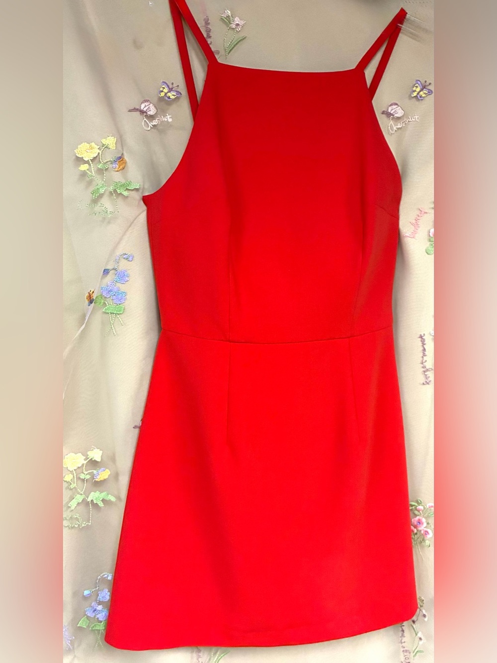 French Connection Whisper Square Neck Red Mini Dress US 4 Double Straps